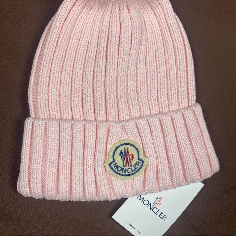 Moncler Pink Knit Beanie w/ Pom Pom – Women’s – New - Picture 2 of 4